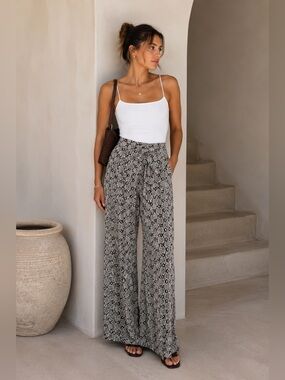 Zimmermann Snake Print Wide Leg Tie Waist Pants Size 0 XS High Rise Rayon